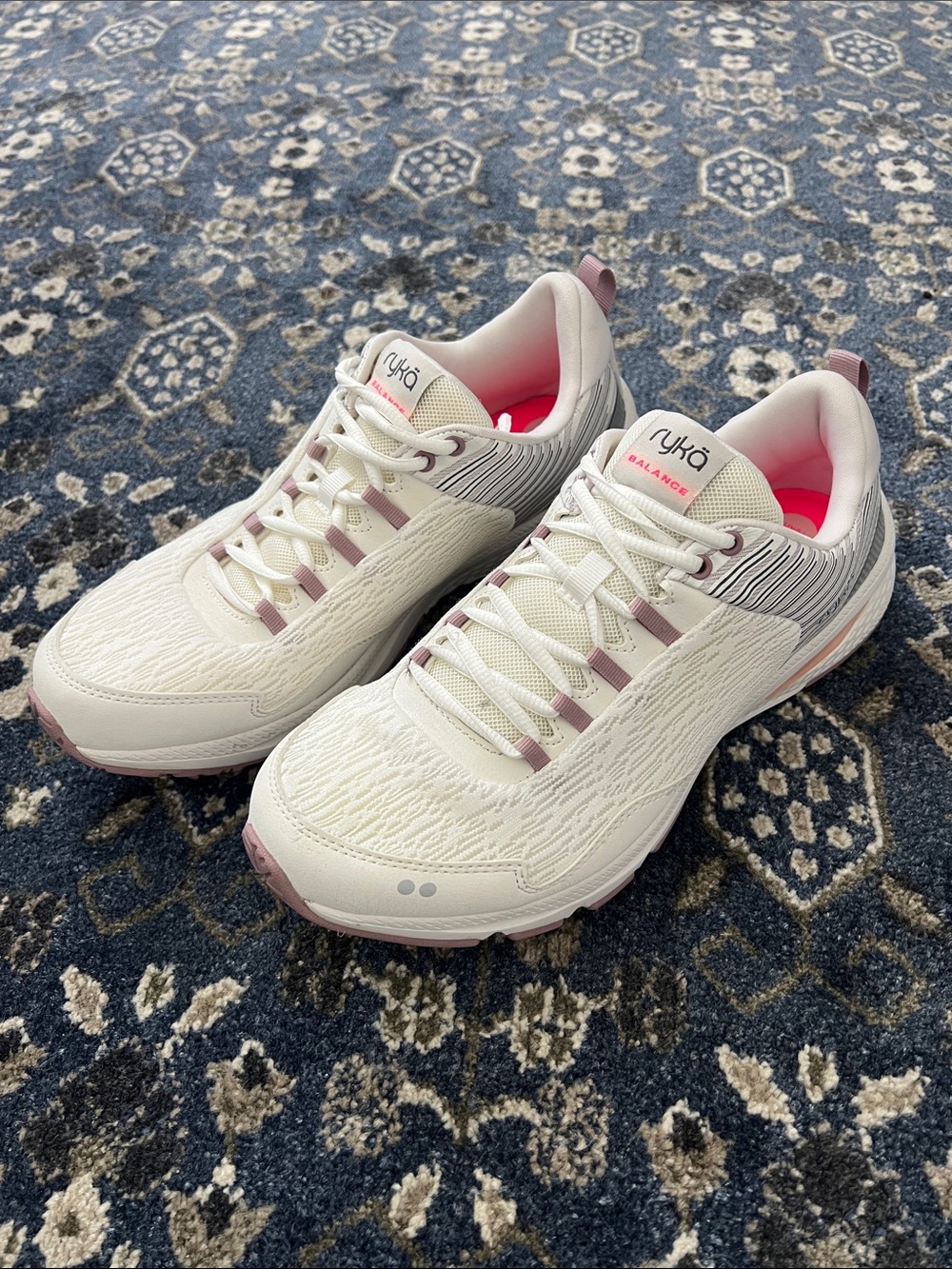 Ryka Women's White and Light Pink Athletic Walking Sneakers